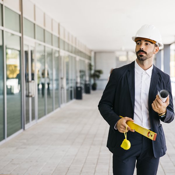 Construção Alphaville 1 arquiteto moderno com capacete
